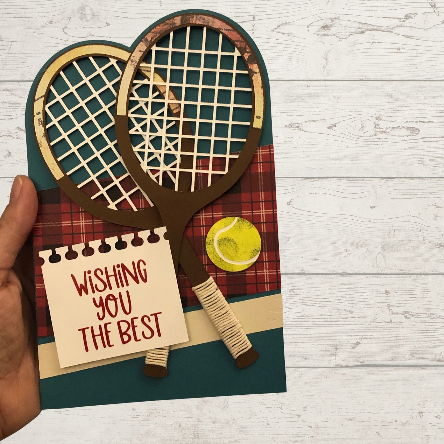 Handmade 3D Tennis Birthday Card – Sporty Greeting Card with Rackets & Tennis Ball