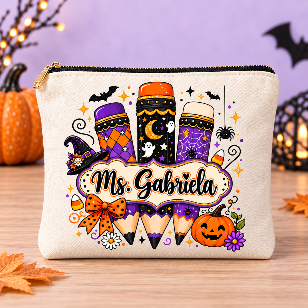 Personalized Halloween Pencil Teacher Makeup Bag
