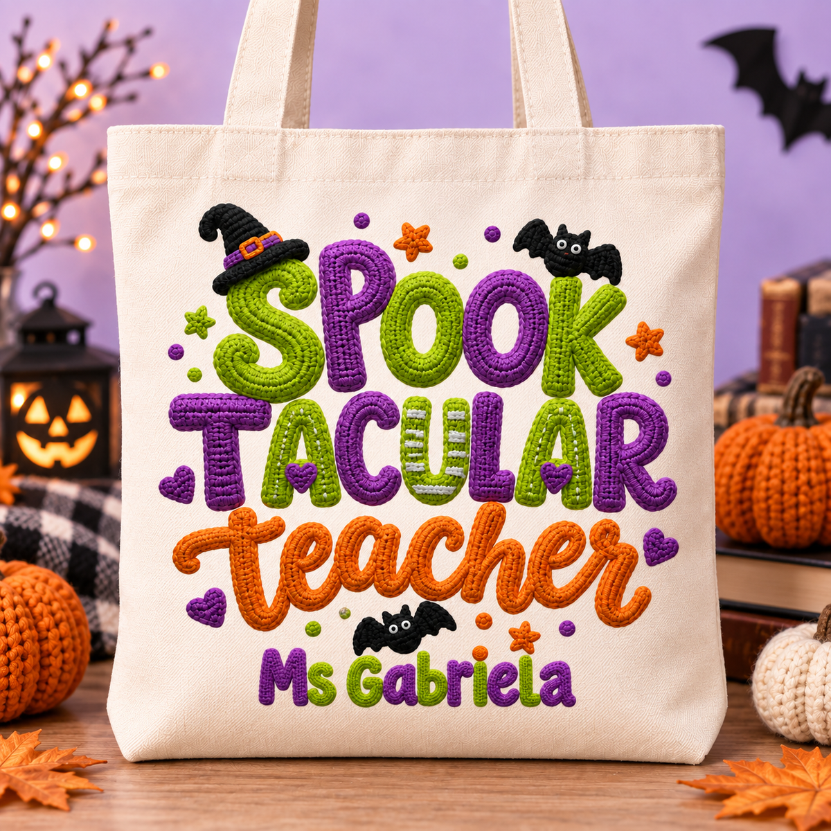 Personalized Spooktacular Teacher tote bag with Ms Gabriela sample name