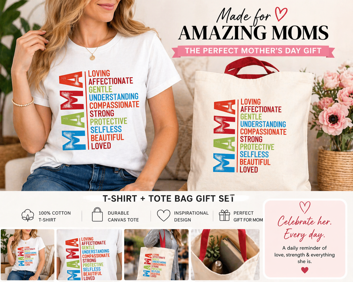 MAMA Gift Set: T-Shirt + Tote Bag | Mother’s Day Bundle | Inspirational Mom Gift