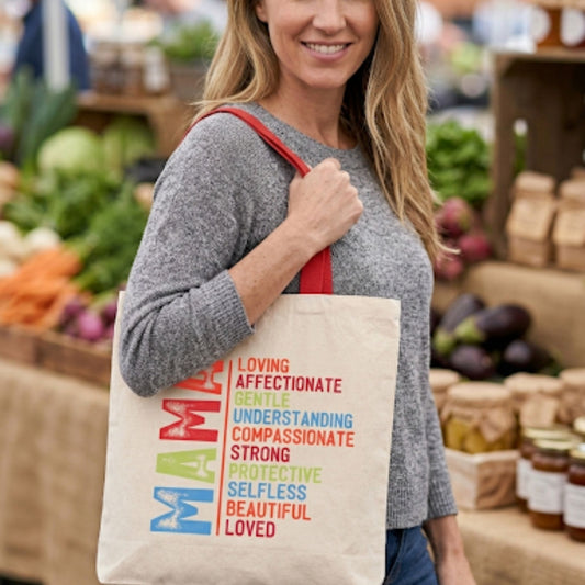 MAMA Affirmation Canvas Tote Bag – Mother’s Day Gift | Inspirational Reusable Cotton Tote for Moms