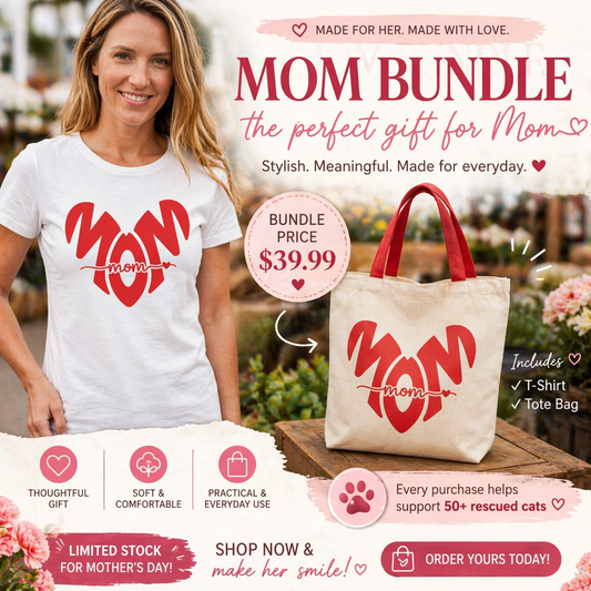 MOM Heart Gift Set – T-Shirt & Tote Bag | Mother’s Day Bundle