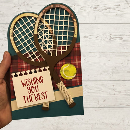Handmade 3D Tennis Birthday Card – Sporty Greeting Card with Rackets & Tennis Ball