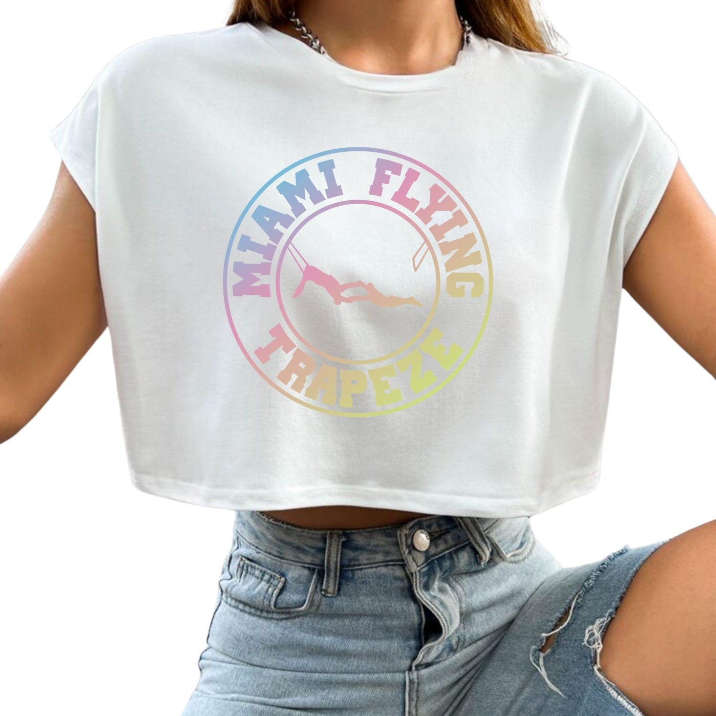 Miami Flying Trapeze Crop Top – Colorful & Sublimated Logo (XS–M)