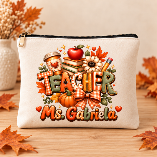 Personalized Autumn Teacher Makeup Bag | Fall Gift