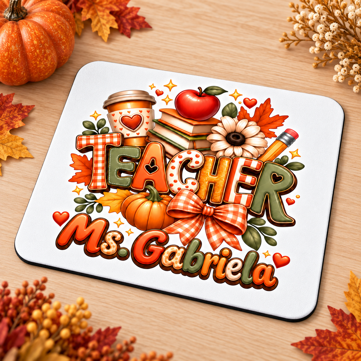 Personalized Autumn Teacher teacher mouse pad with custom name