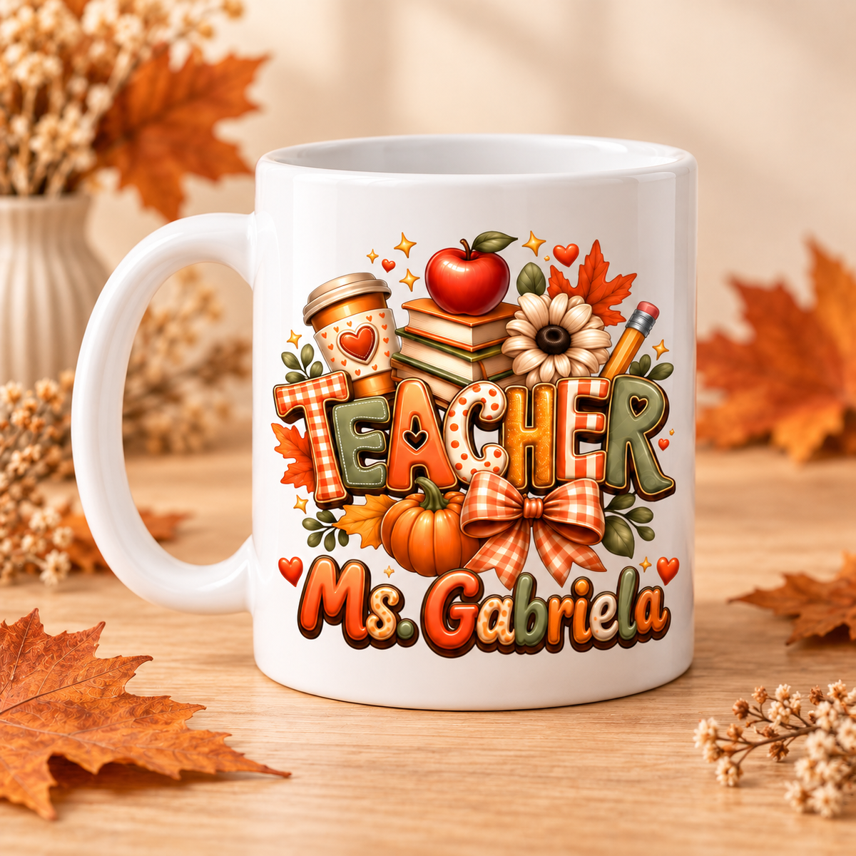 Personalized Autumn Teacher Mug | Custom Name Gift