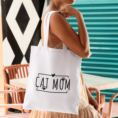 Cat Mom tote bag worn over the shoulder