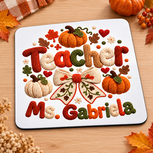 Personalized Crochet Autumn Teacher teacher mouse pad with custom name