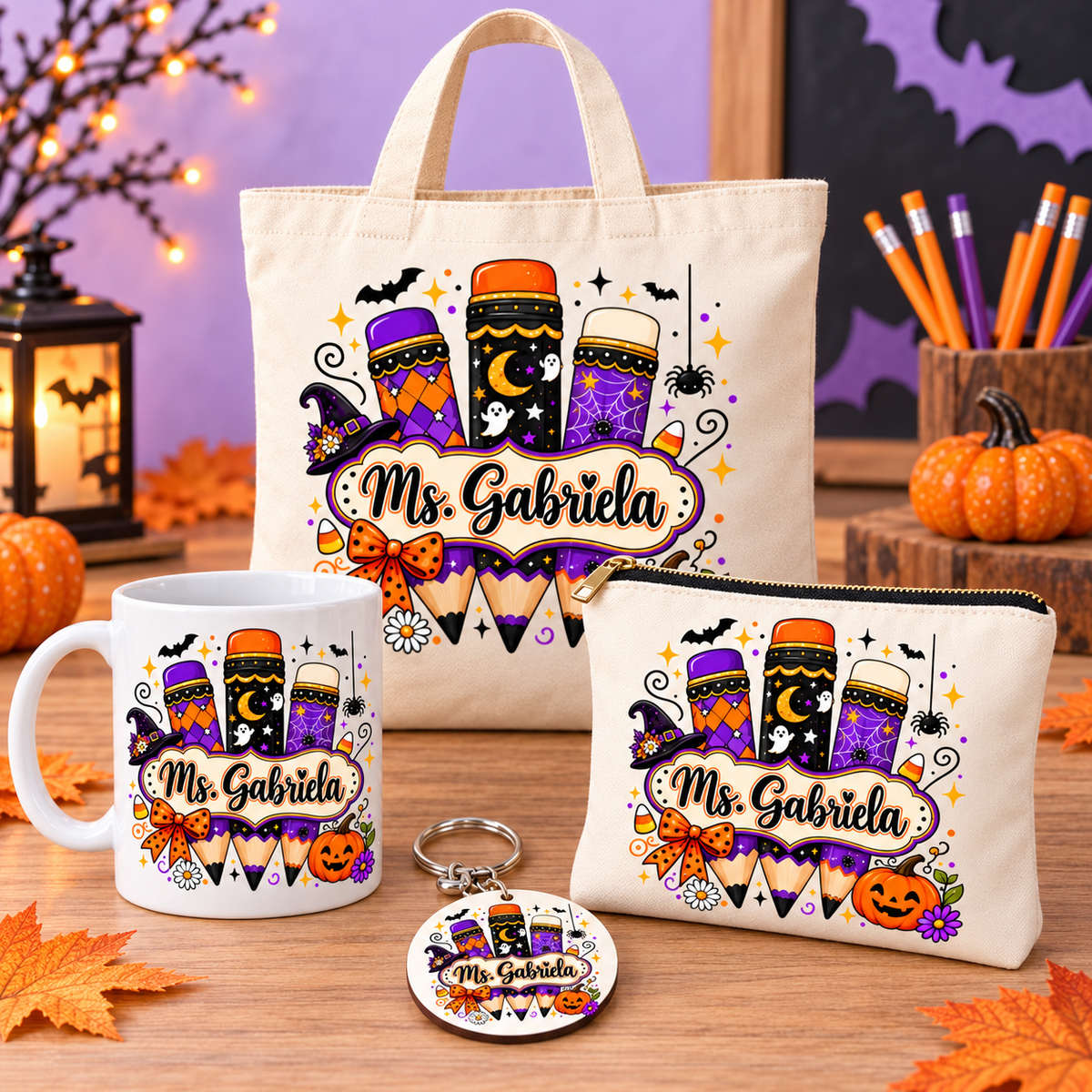 Four-piece halloween-pencil teacher set together