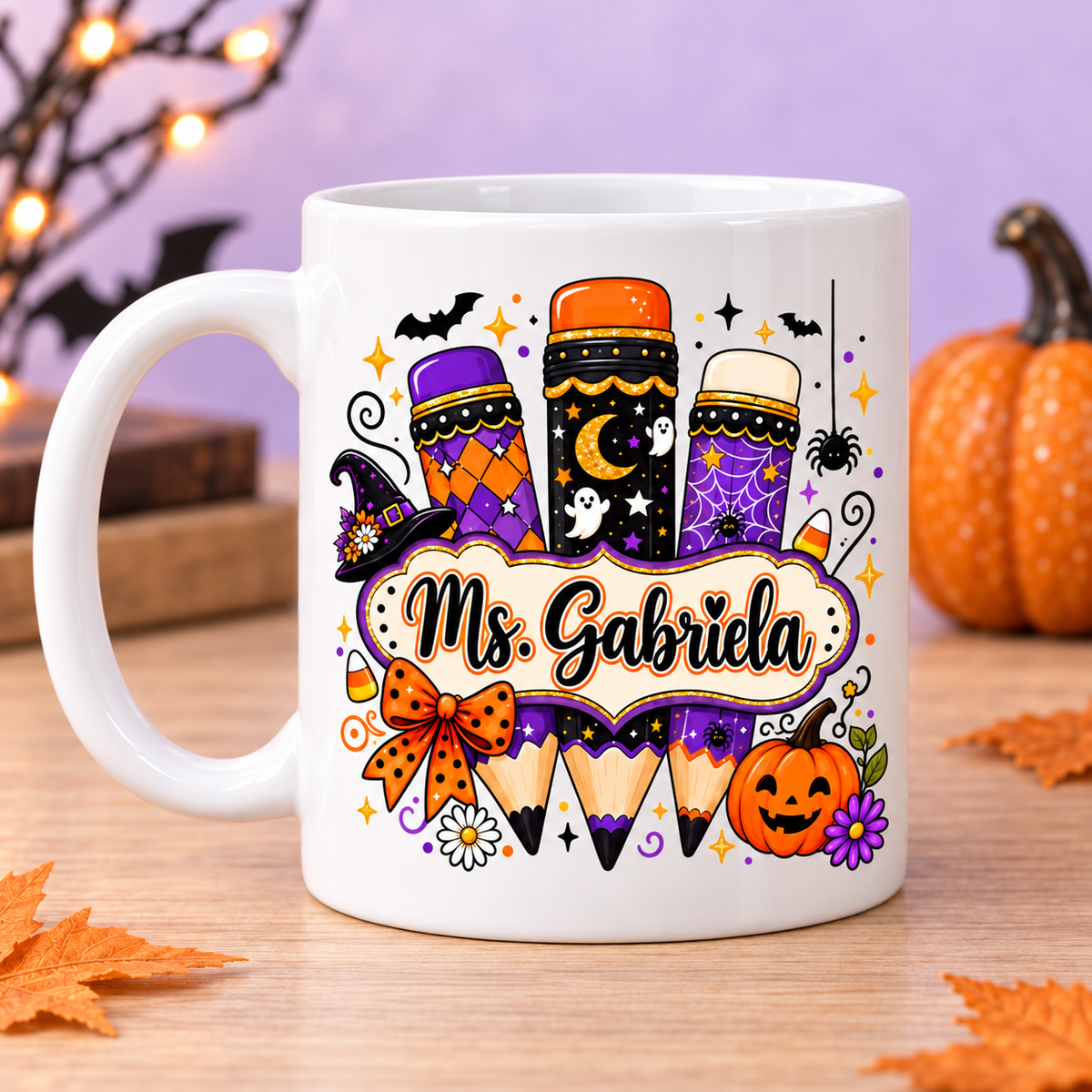 Personalized Halloween Pencil Teacher Mug | Custom Name