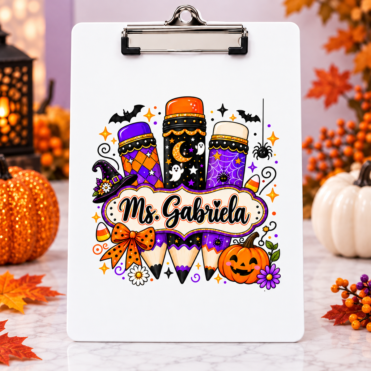 Personalized Halloween Pencil Teacher teacher clipboard with custom name