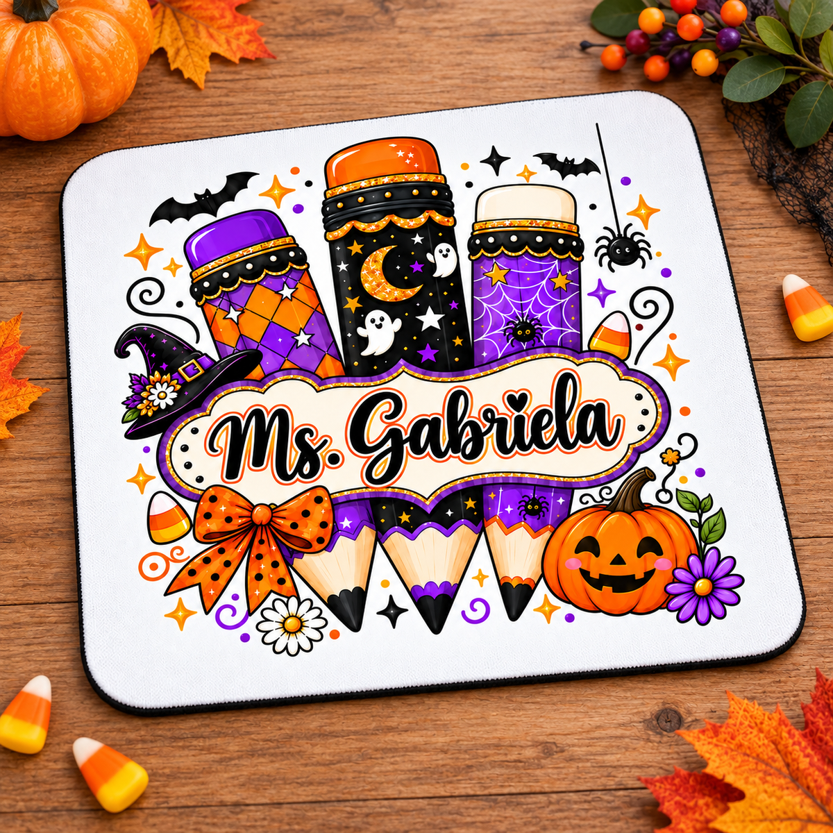 Personalized Halloween Pencil Teacher teacher mouse pad with custom name