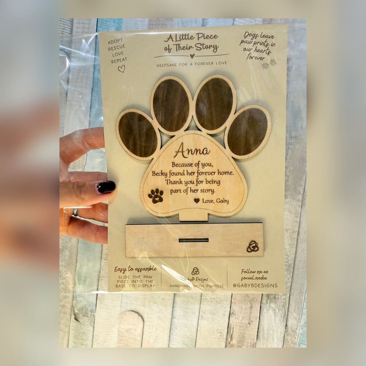 Packaged personalized dog paw keepsake ready for gifting