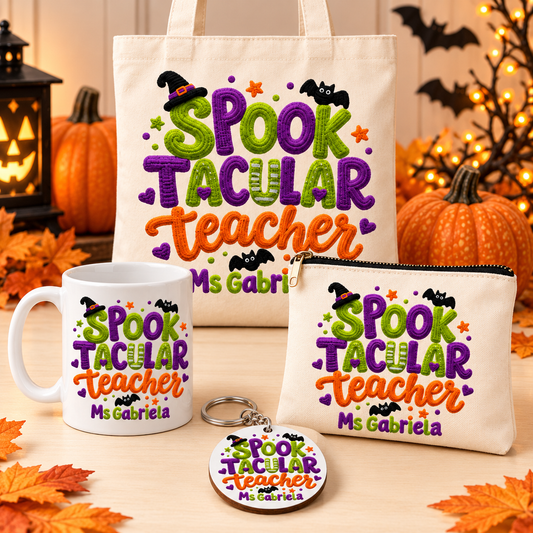 Spooktacular Teacher four-piece gift set styled together