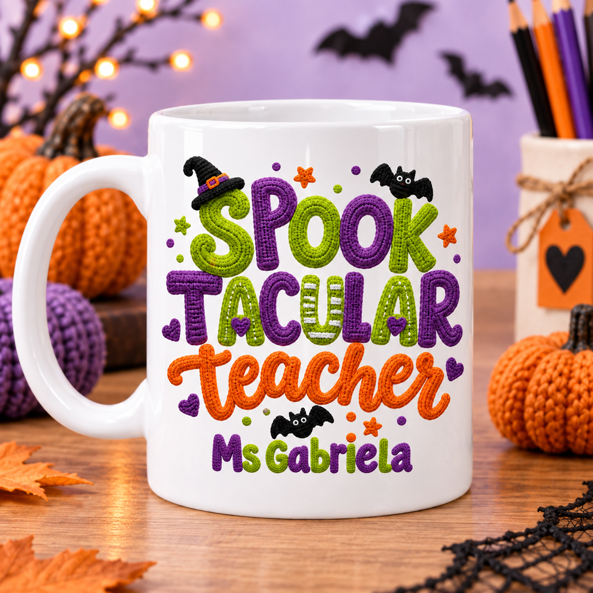 Personalized Spooktacular Teacher ceramic mug with Ms Gabriela sample name