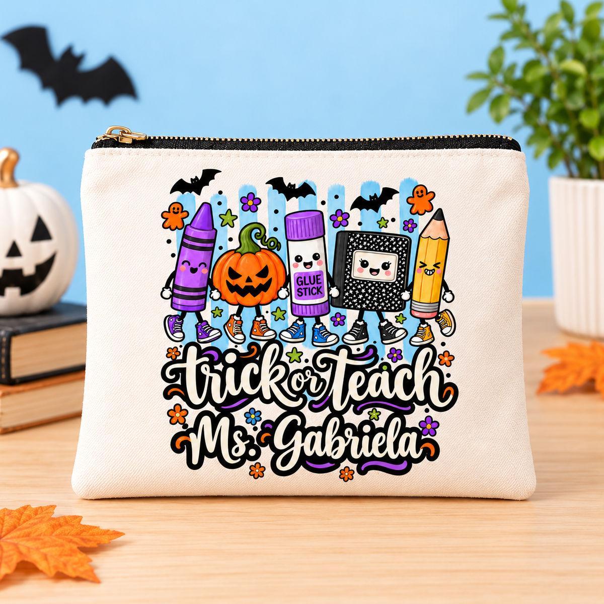 Personalized Trick or Teach Makeup Bag | Teacher Gift