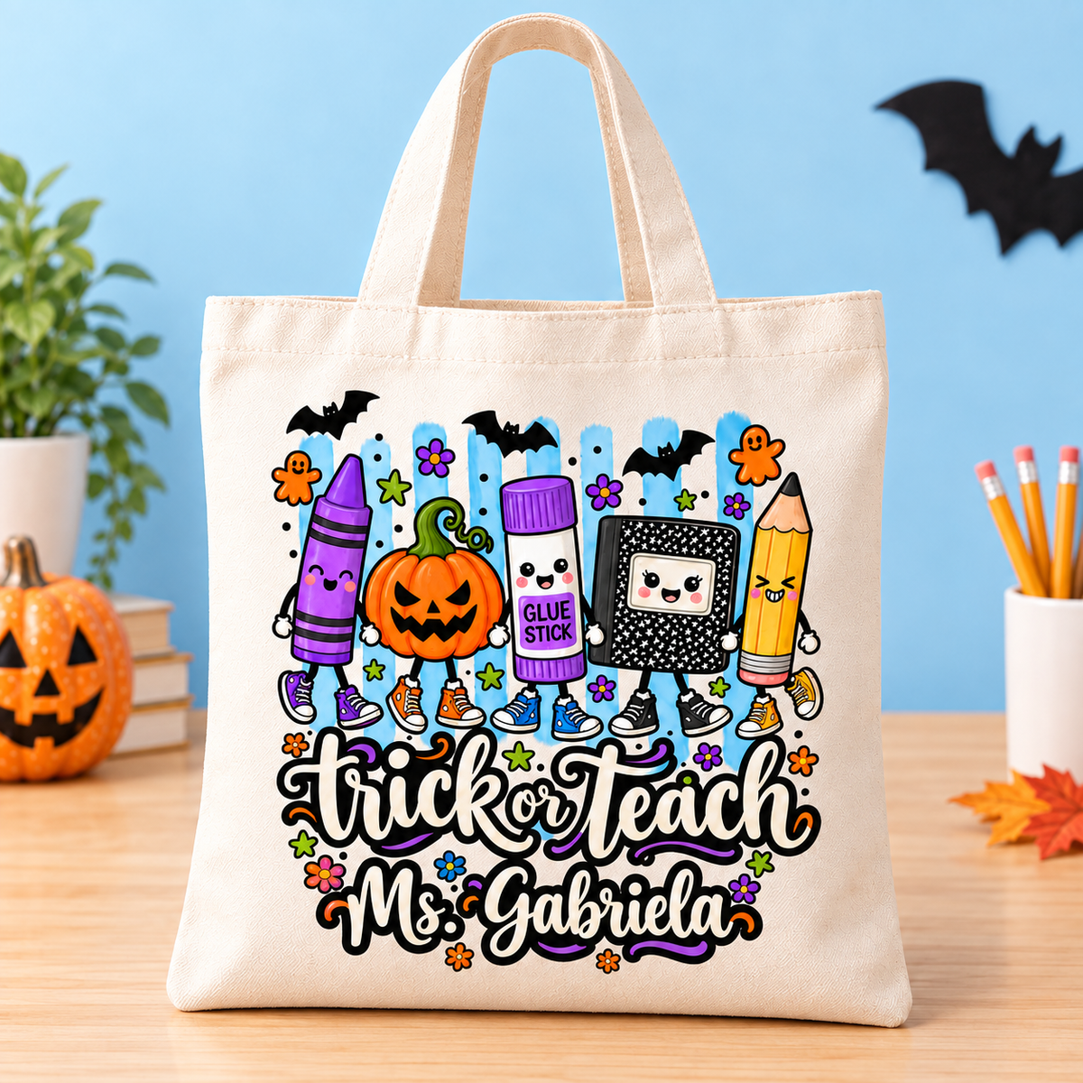 Personalized Trick or Teach Tote Bag | Halloween Teacher Gift