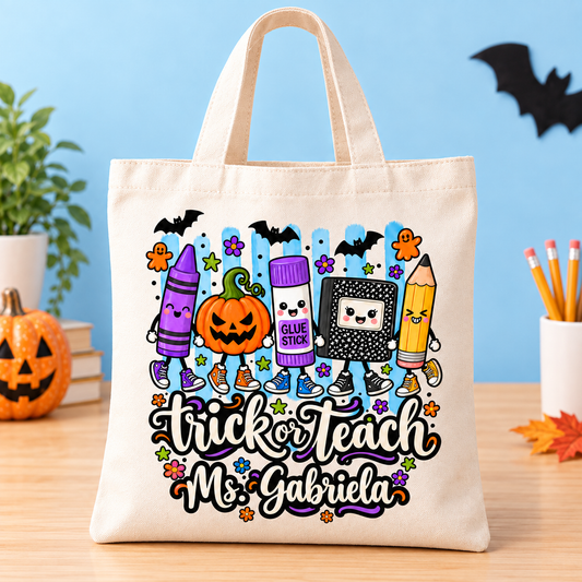 Personalized Trick or Teach Tote Bag | Halloween Teacher Gift