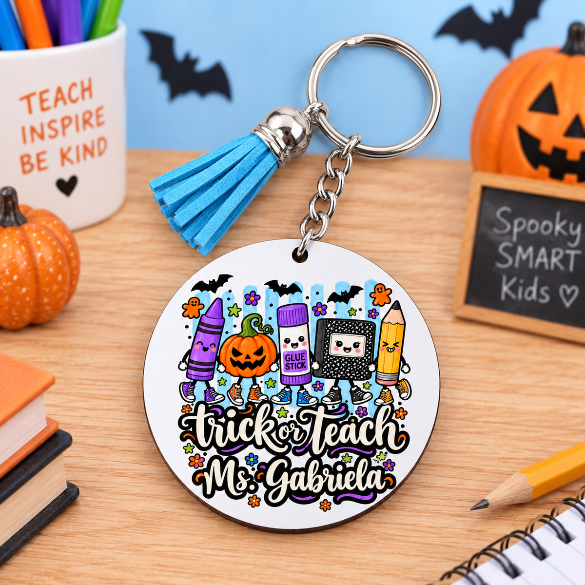 Personalized Trick or Teach Wooden Keychain | Teacher Gift